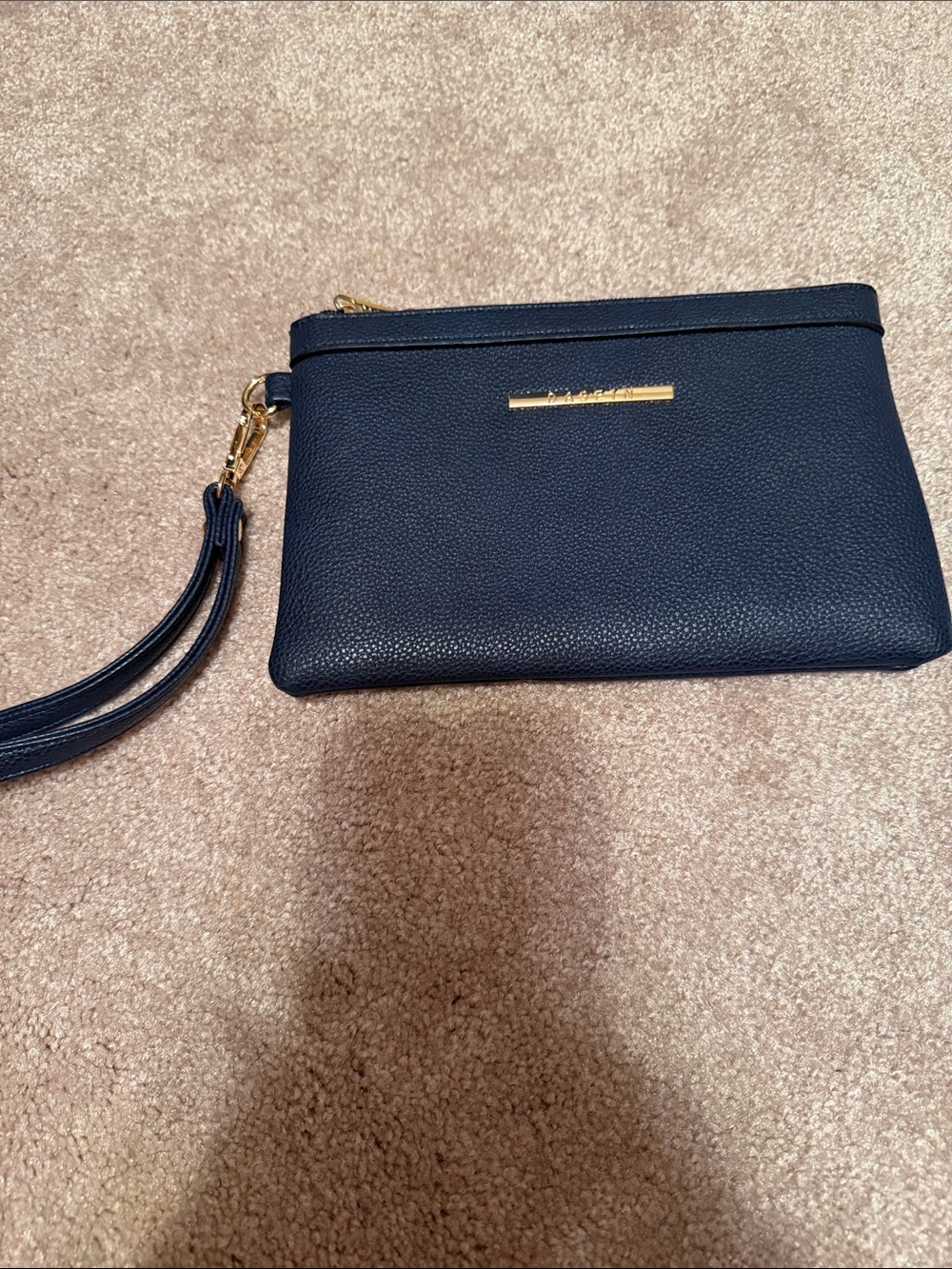 Navy Leather Wristlet Clutch